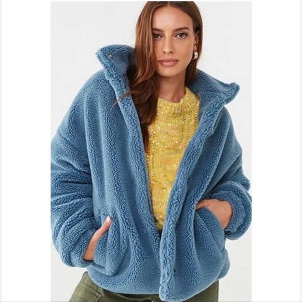 Denim Blue Teddy oversized puffy Jacket